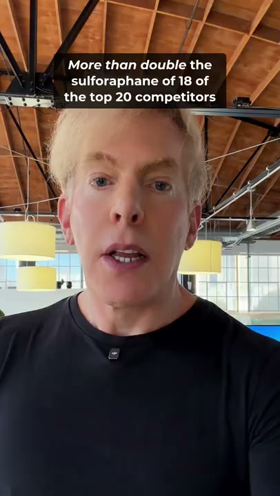 Mike talking to camera, with the words More than double the sulforaphane of 18 of the top 20 competitors