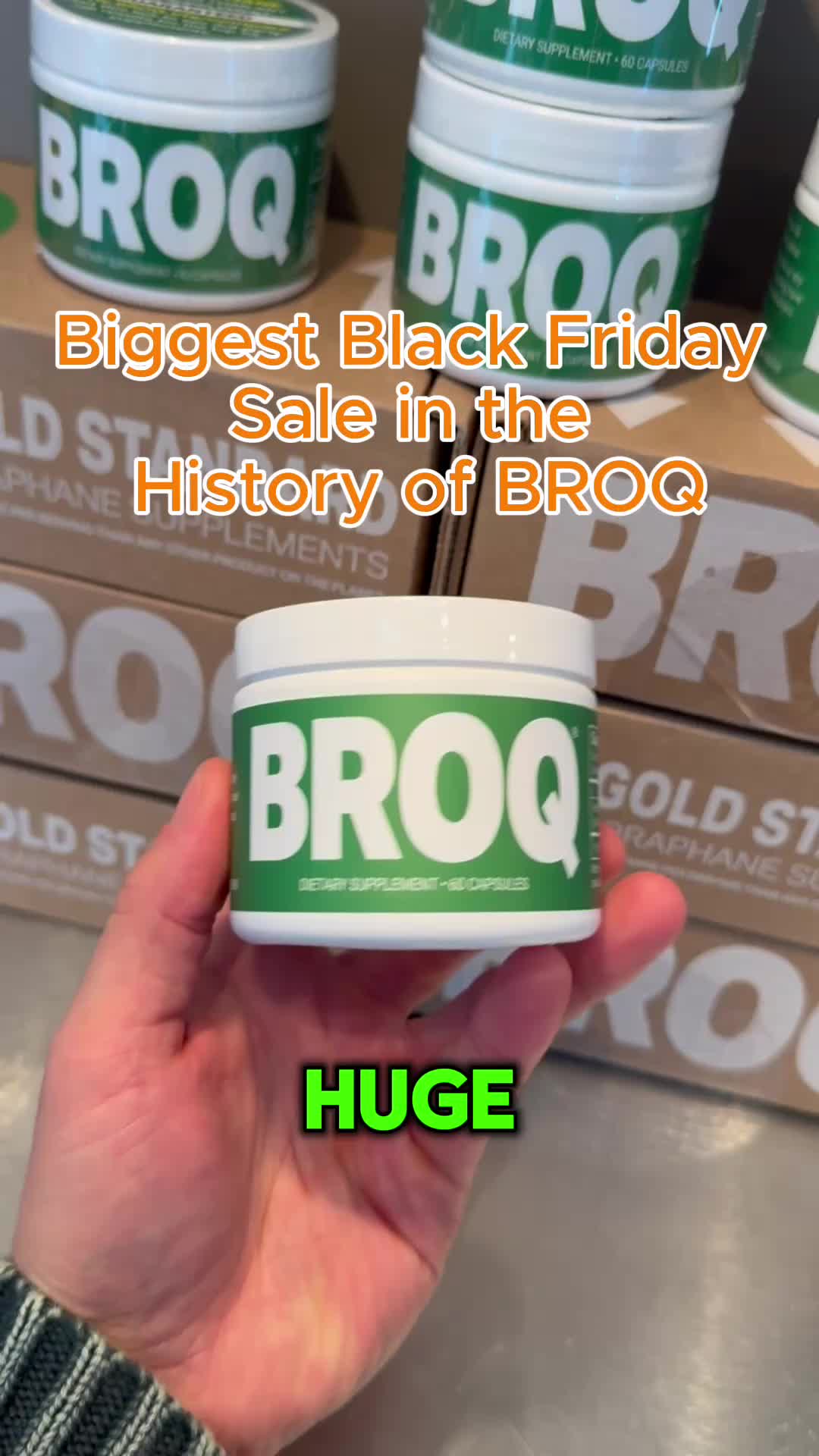 A hand holding a jar of BROQ, with the words Biggest Black Friday sale in the history of BROQ
